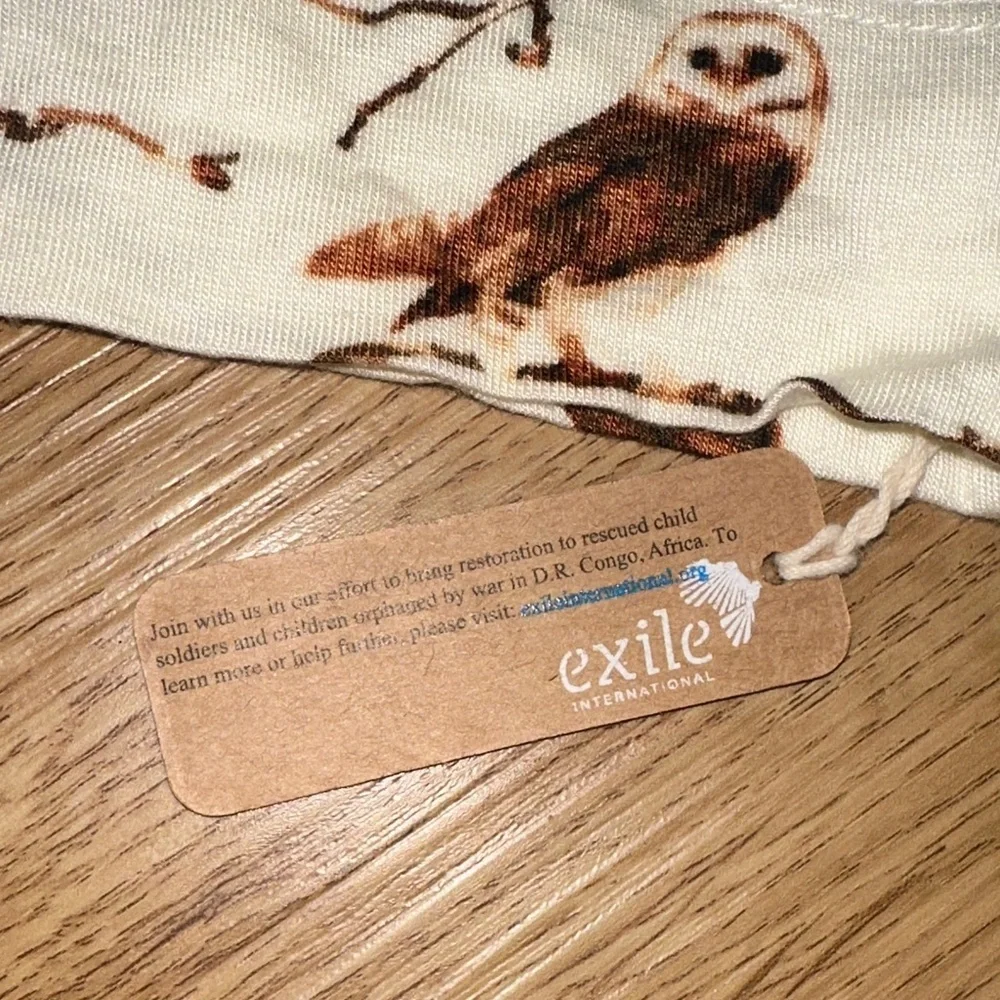 NEW Milkbarn Cream Beanie with Brown Owl Print